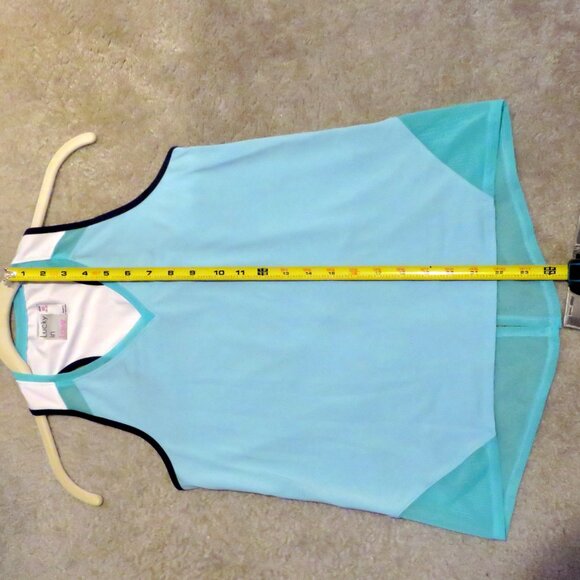 Lucky in Love Blue Racerback Tennis Golf Activewear Top w/Mesh Back Slit XS 0-2 - Picture 13 of 16